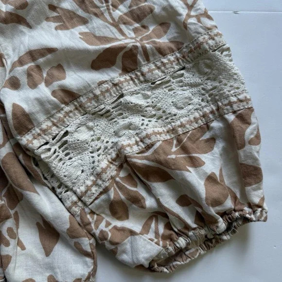 Christian Siriano Linen Blend Floral Square Neck Crochet Blouse Top Shirt Sz L - Picture 6 of 10